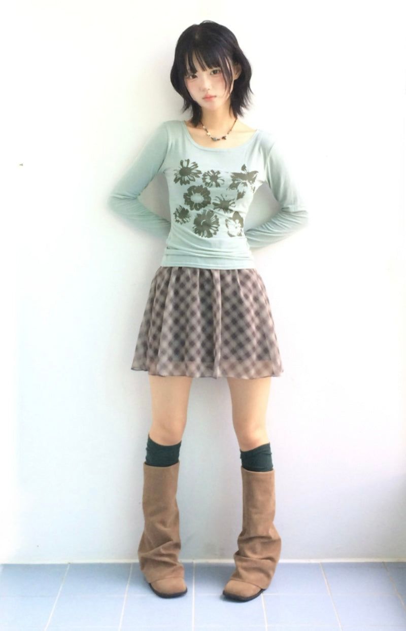 Blooming Check Chiffon Skirt