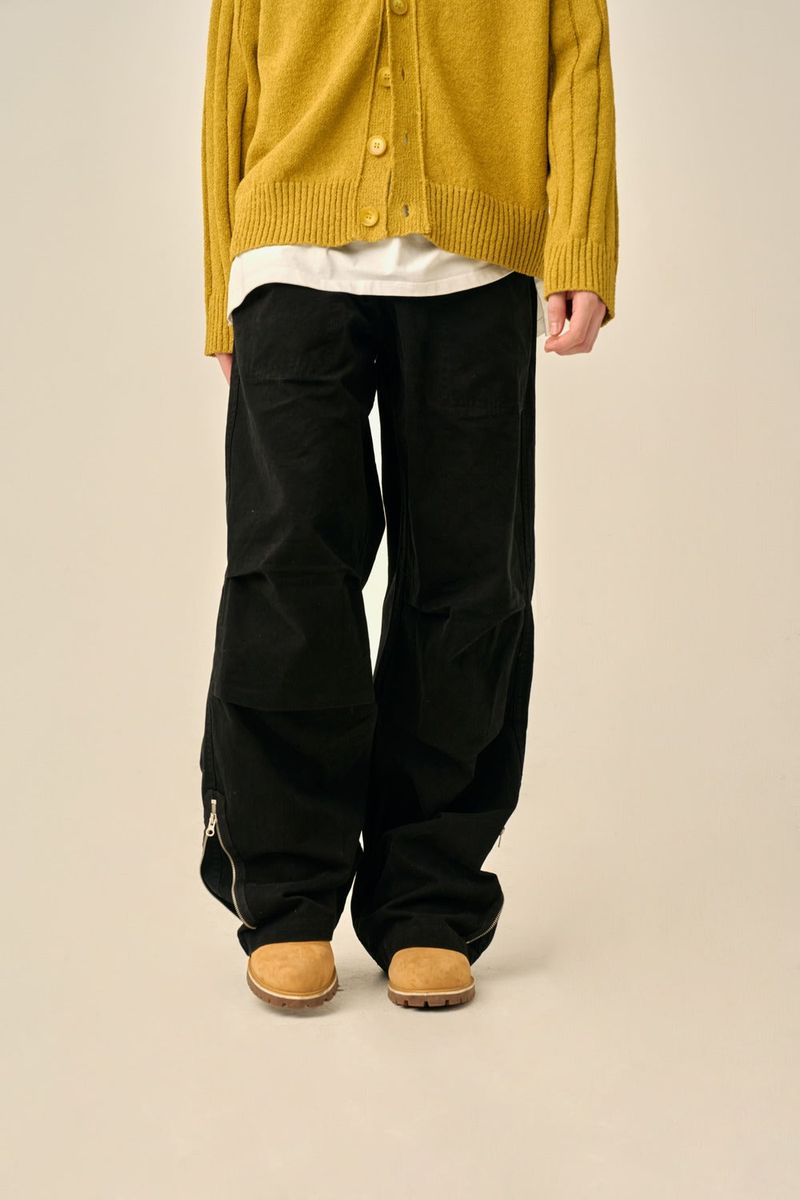 VINTAGE PINTUCK COTTON PANTS - BLACK
