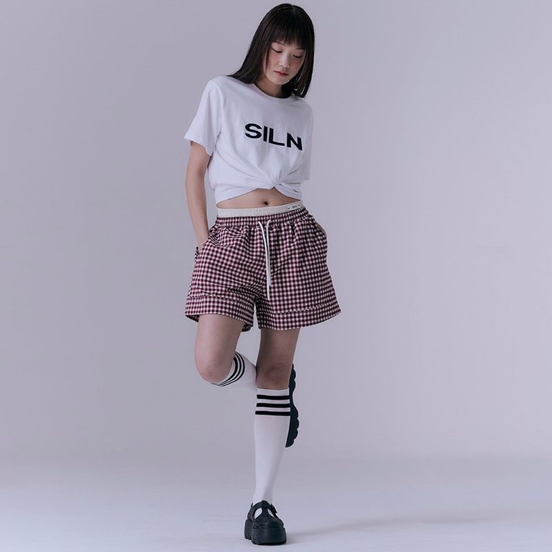 SILN(シルン)の「Layered waist gingham check shorts (RED)(Pants)」