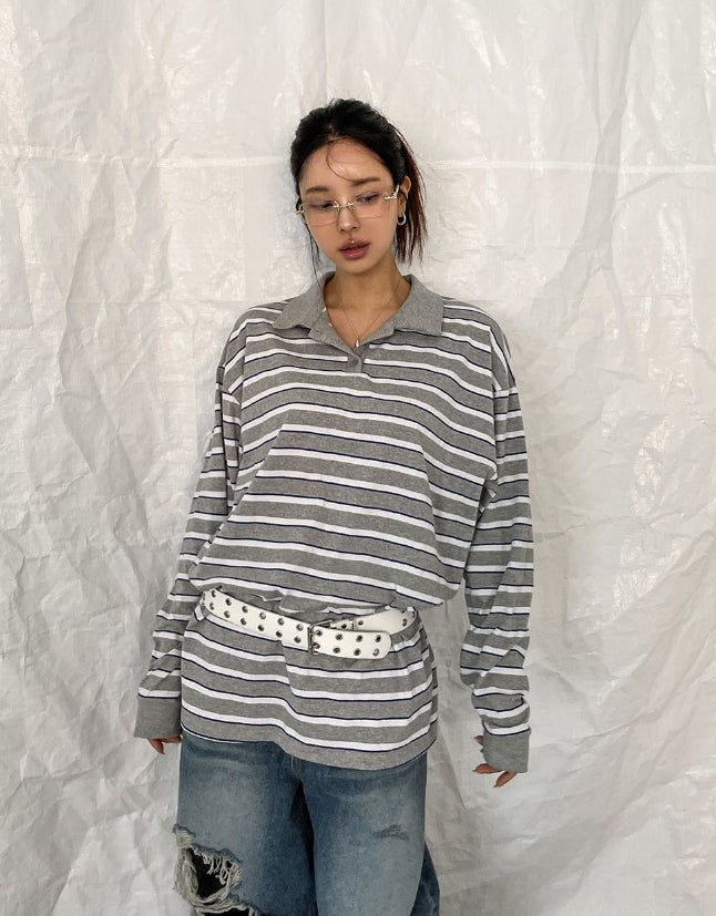 Twoin Stripe Rugby Collar Sweatshirt