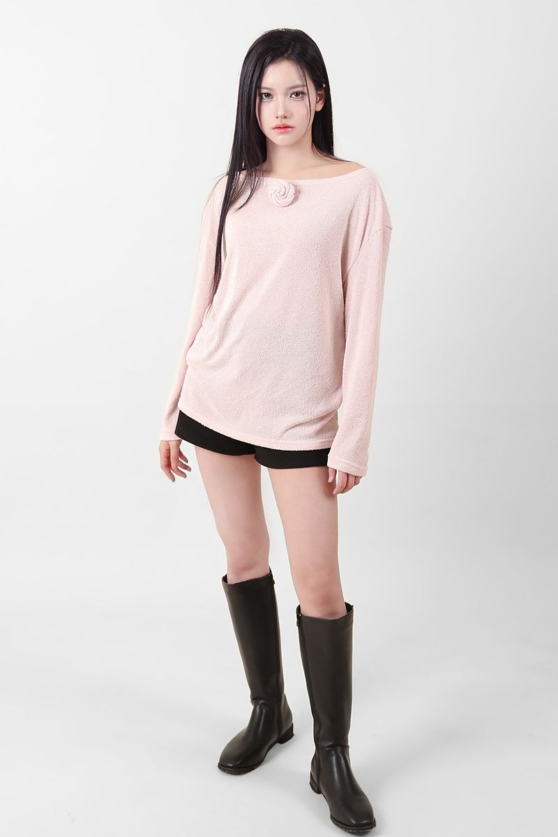 Loose Fit Corsage Knit Pink