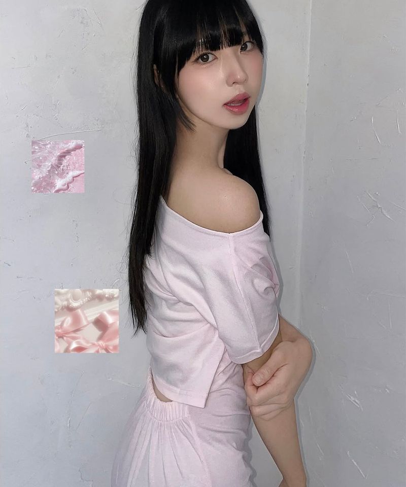 Off-Shoulder Slit Long Onepiece Pink