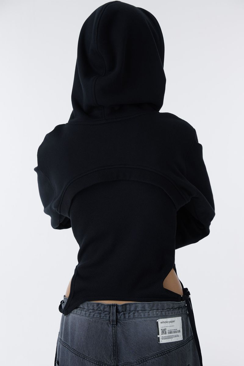 CORSAJE CROP ZIP-UP HOODIE (BLACK)
