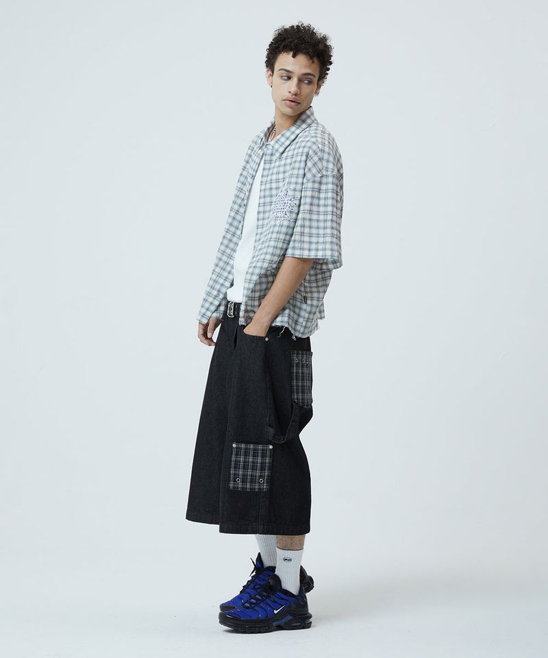 CHECK APPLIQUE HALF SHIRT