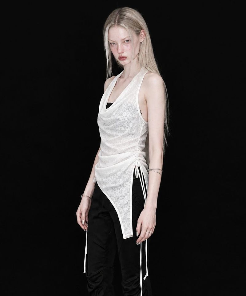 Shirred Halter Sleeveless Top_White