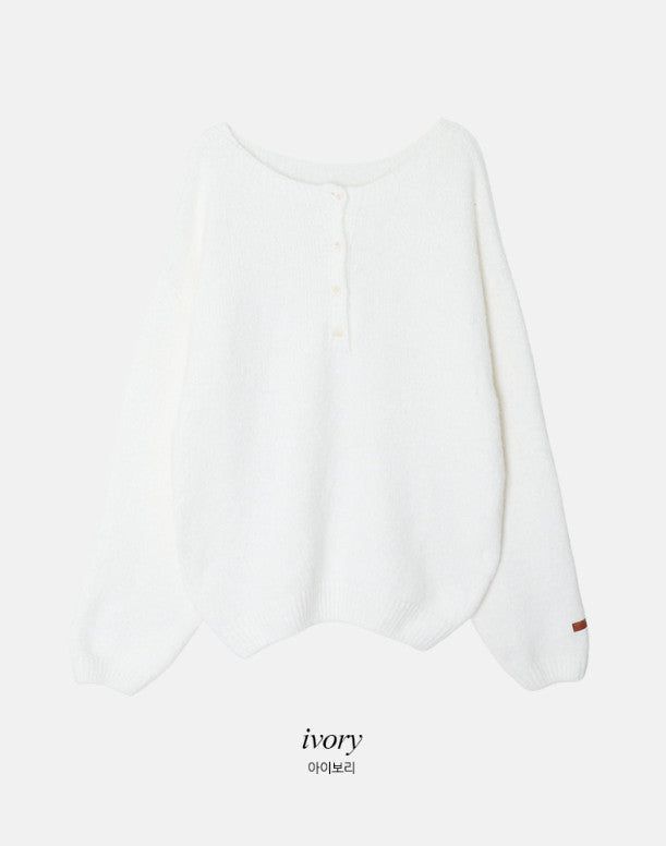 Amelie Leather Patch Henry Neck Knit (5color)