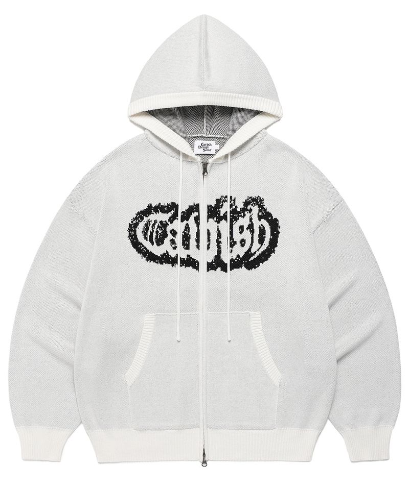 cavish（カビシ）の「ラギッドニット ジップアップ フーディー アイボリー(CV2FSUK680A)（トップス）」