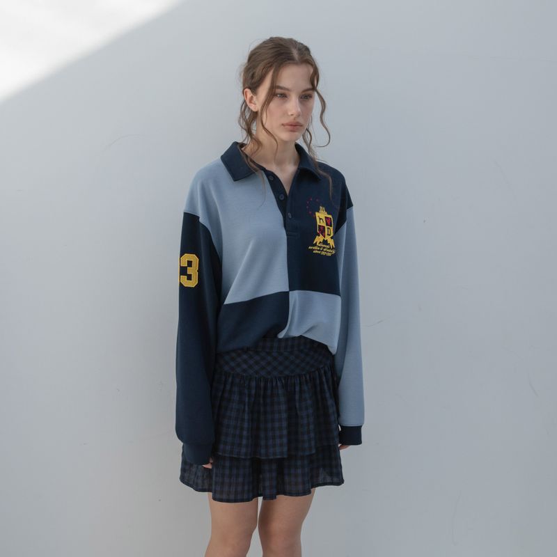CHECK RUFFLE MINI SKIRT (NAVY)