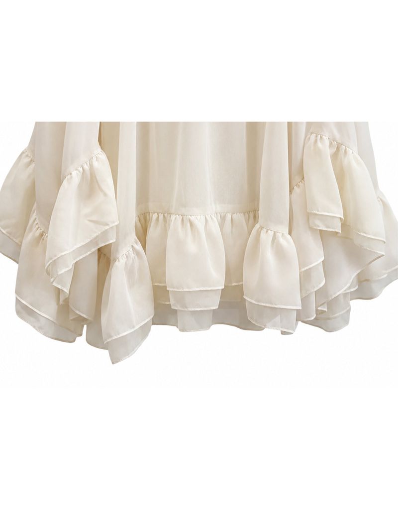 Hazel Sheer Ribbon Strap Frill Sleeveless Ivory