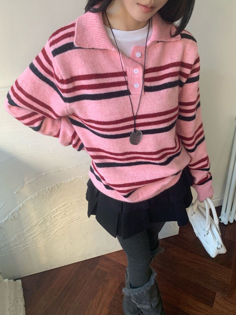 Candy Parade Collar Stripe Knit