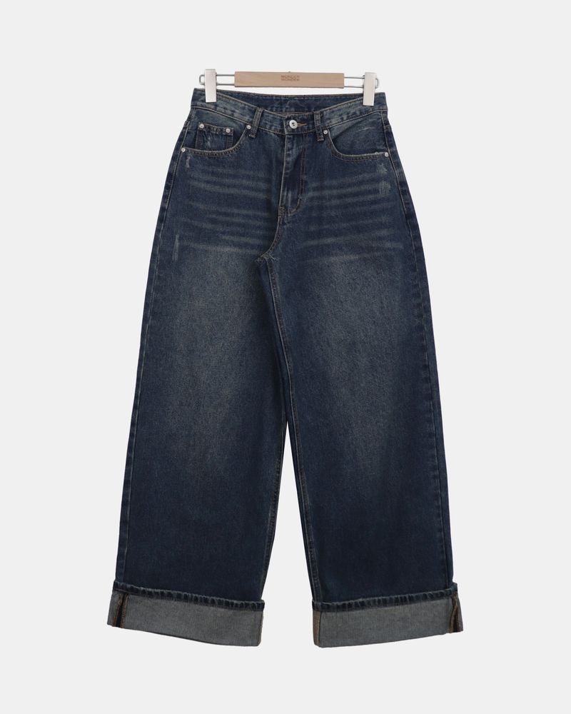Rihen Roll-Up Wide Denim Pants