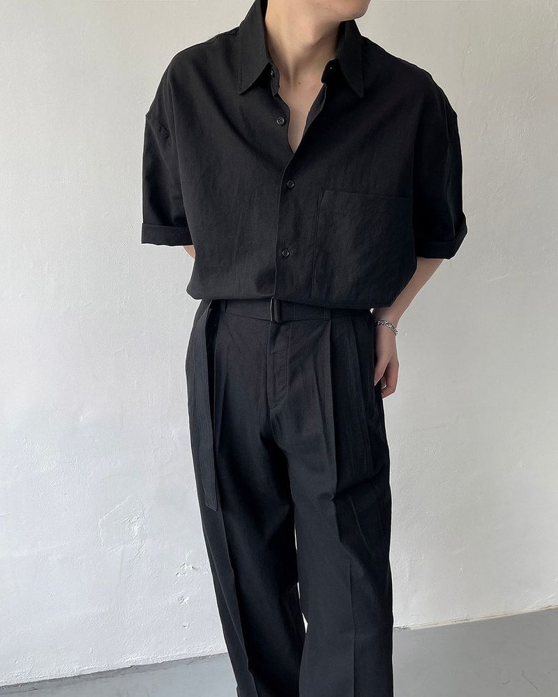 ECT linen belt wide slacks (4 colors)