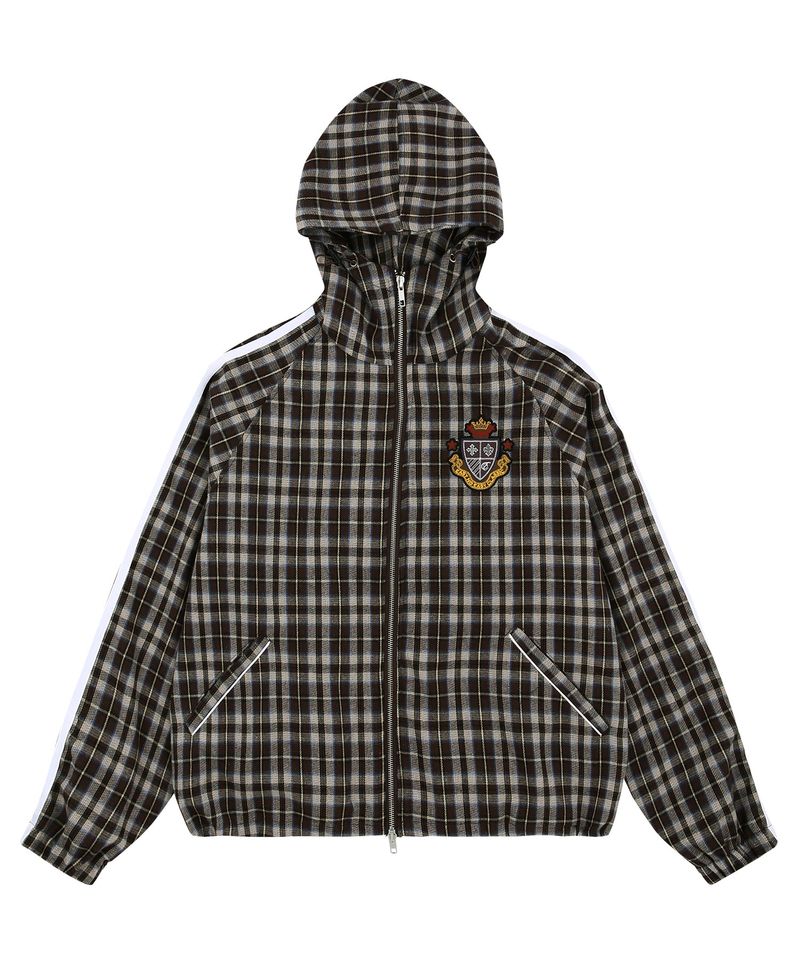 Emblem Check Windbreaker Jacket - Brown