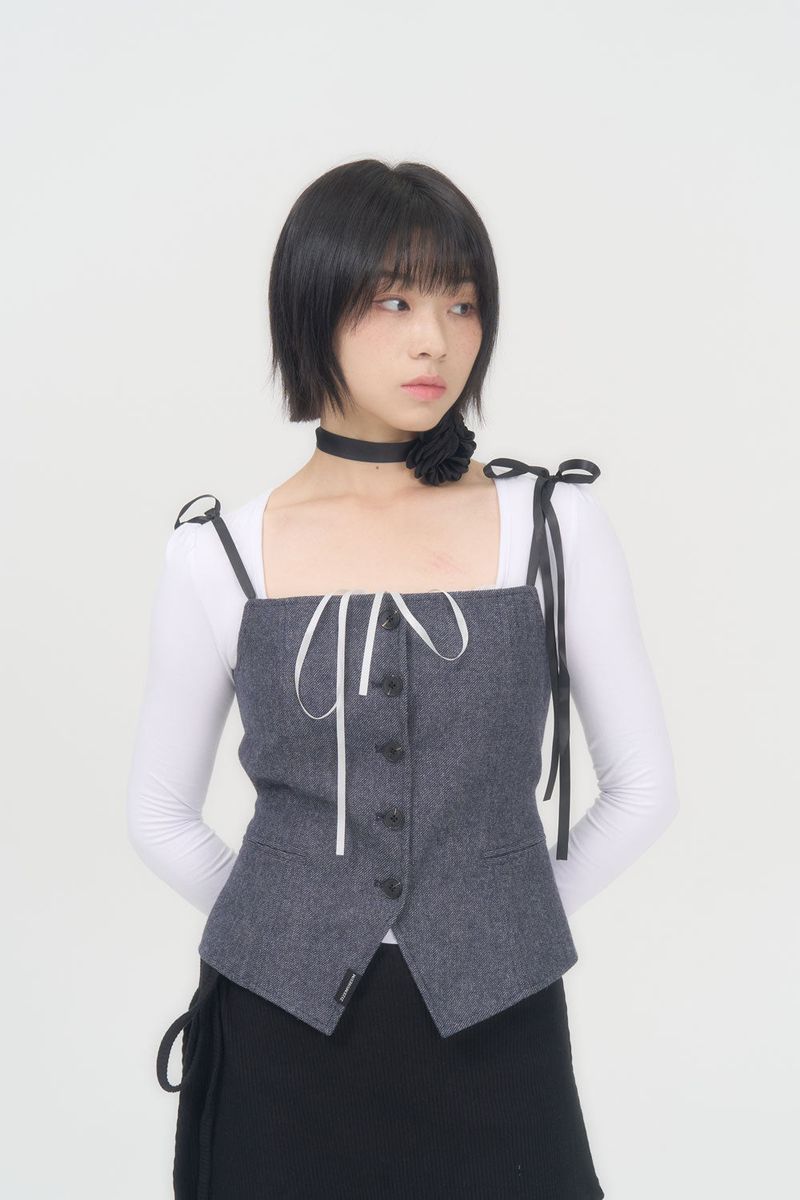 RIBBON BUTTON TOP (BLUE)