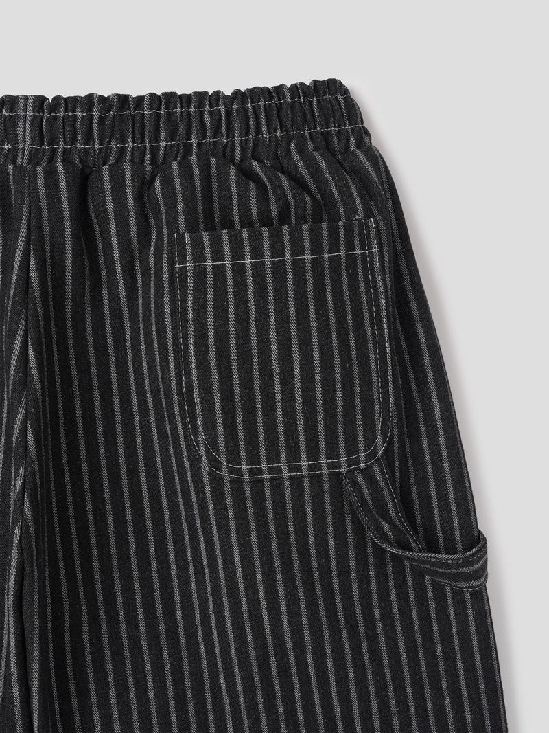 Striped Bermuda Carpenter Denim Wide Pants 2COLOR