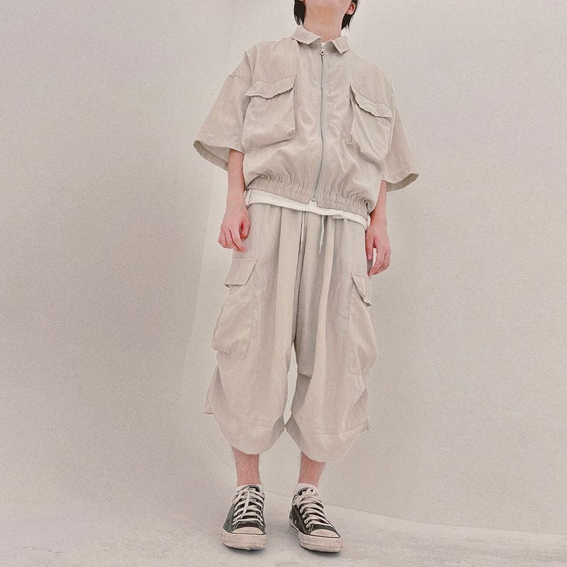 street shape shortsleeve zipup_beige