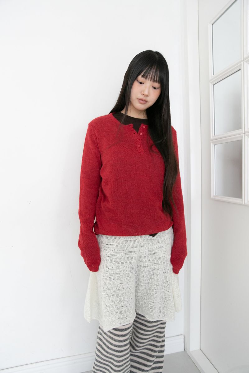 henley neck natural knit(3colors)