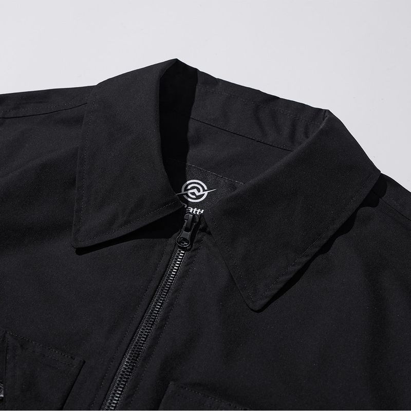 Poly Cotton Zip Shirts Jacket - BLACK