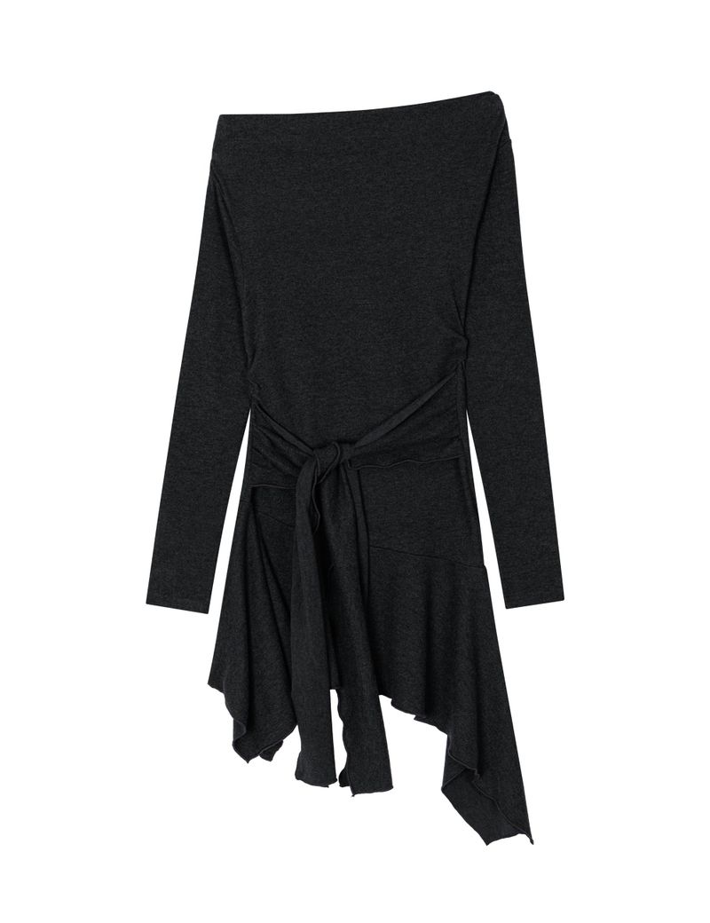 RUCHED BOAT LONG TEE(CHARCOAL)