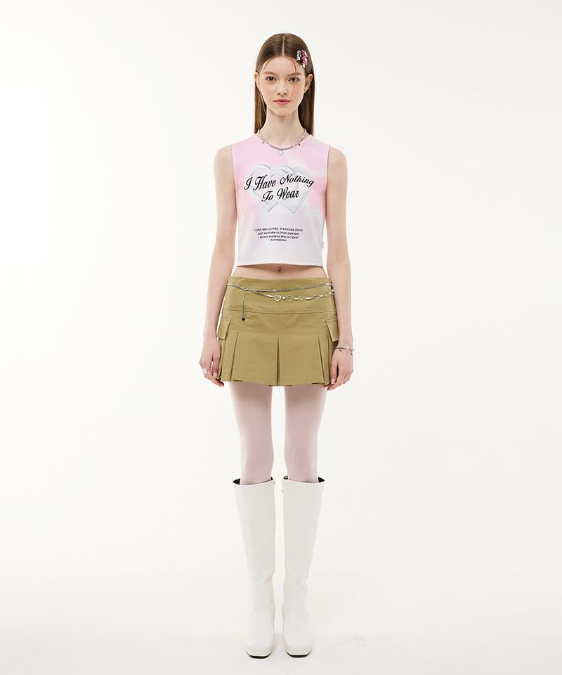 Double Heart Sleeveless Crop Top _ Pink