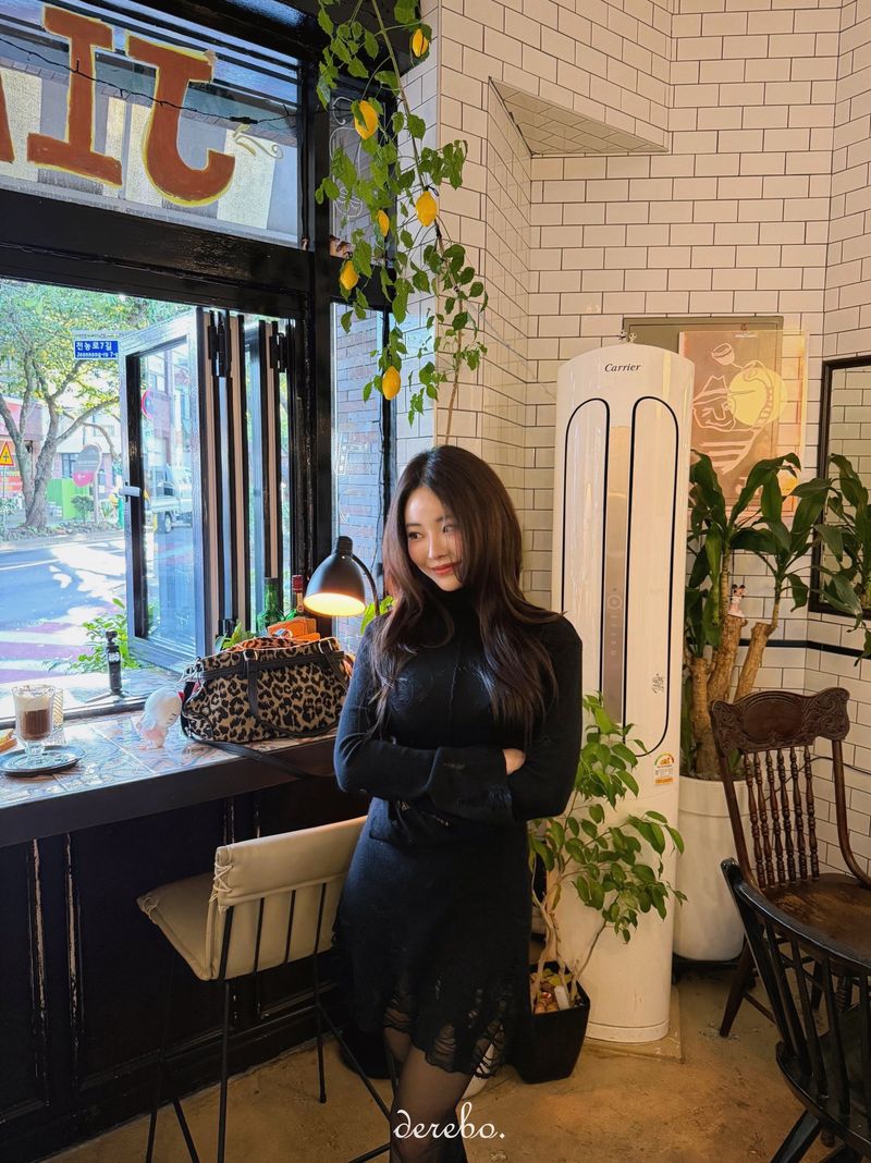 lip-mood black half-turtleneck dress