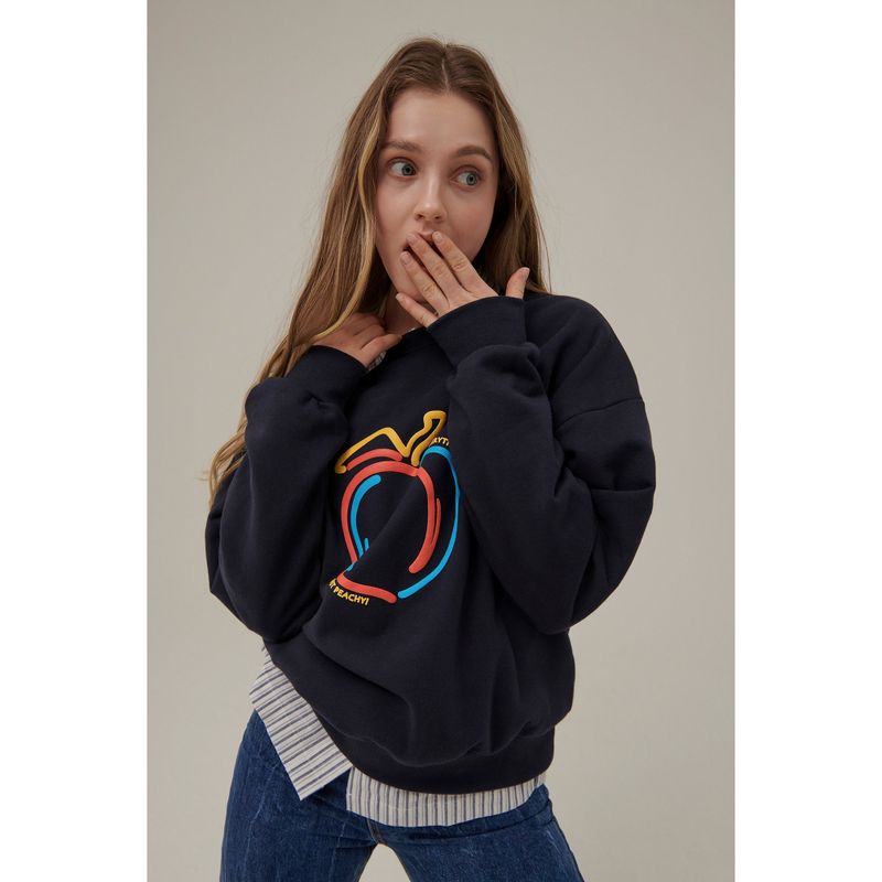 PEACH EMBOSSED PRINT SWEATSHIRT_NAVY