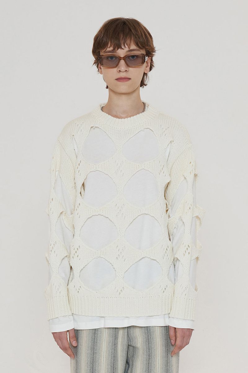 UNALLOYED(アナロイド)の「HOLE ARGYLE ROUND KNIT(Tops)」