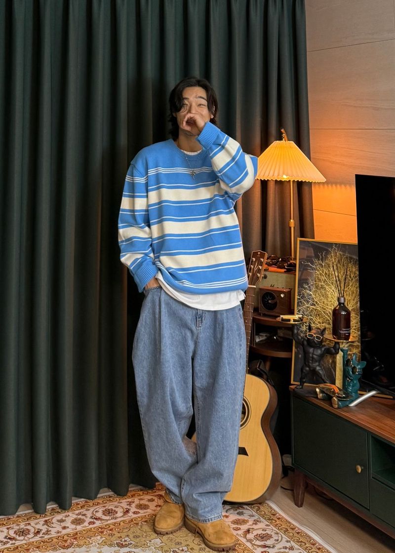 Front and back one-tuck denim pants 3COLOR