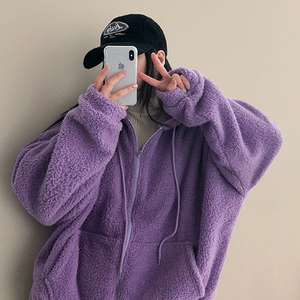 Mimoo soft wool hooded zip-up