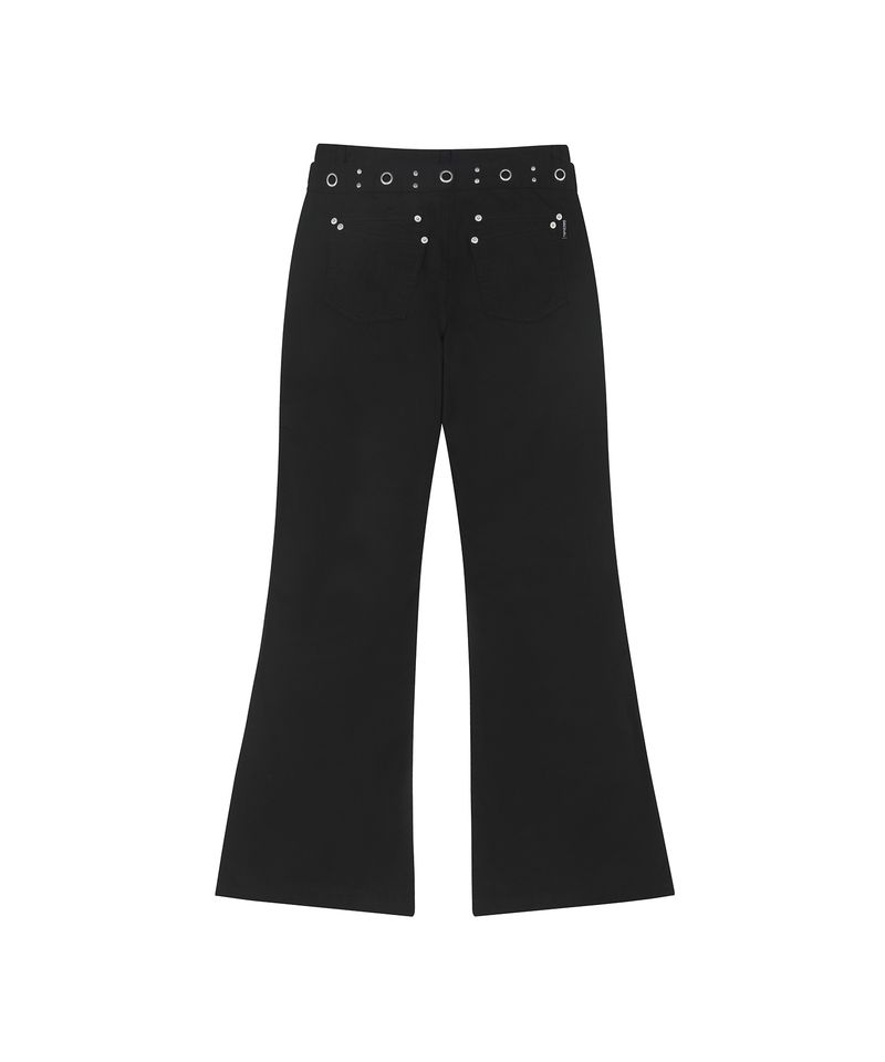 Eyelet Belted Semi Bootcut Pants - BLACK