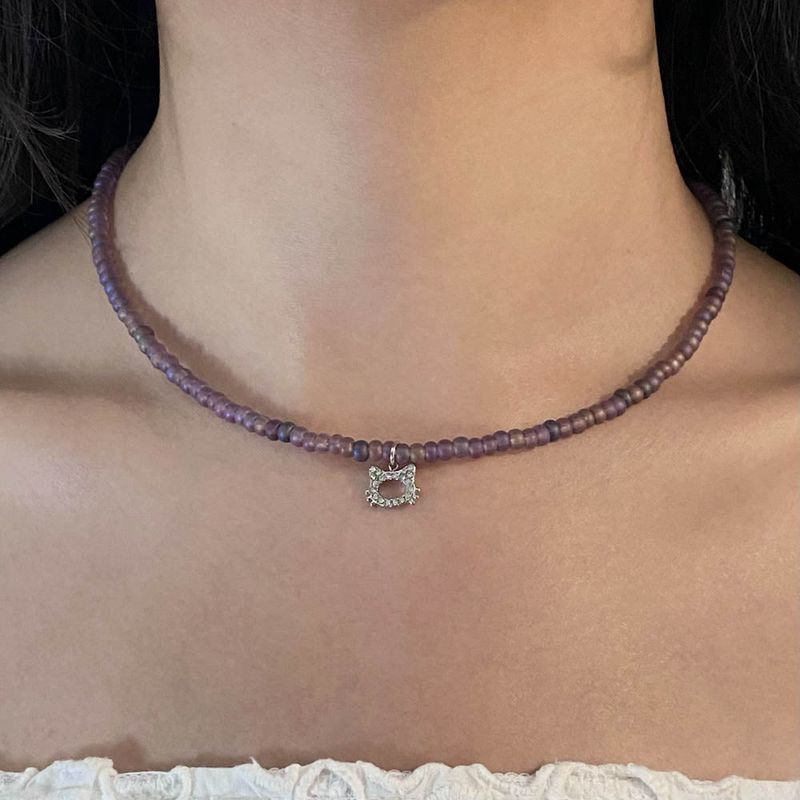Cubic cat beads necklace (Purple)