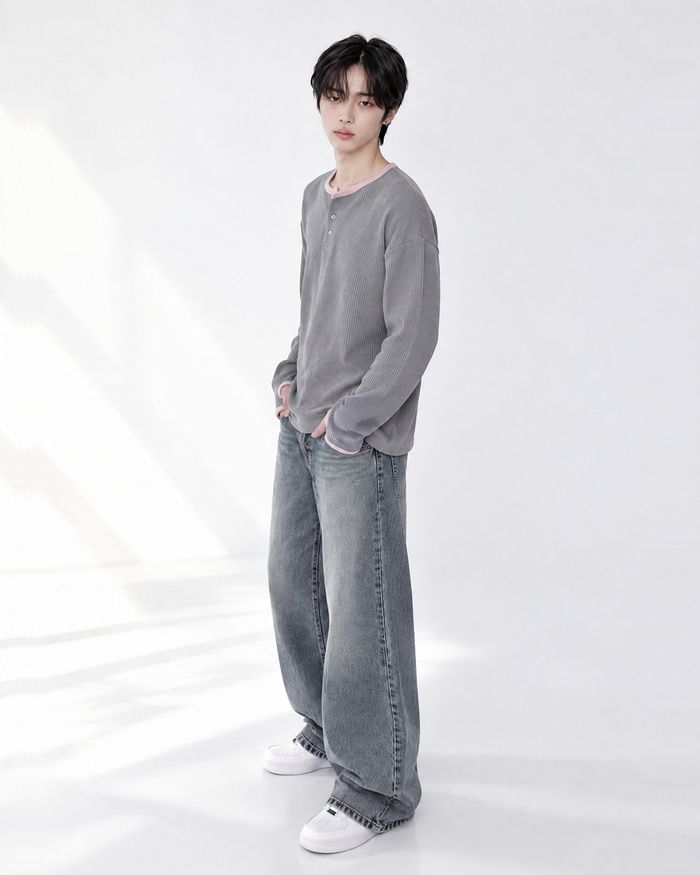 (UNISEX) ヘンリーネック ワッフル ウォーマー ティー