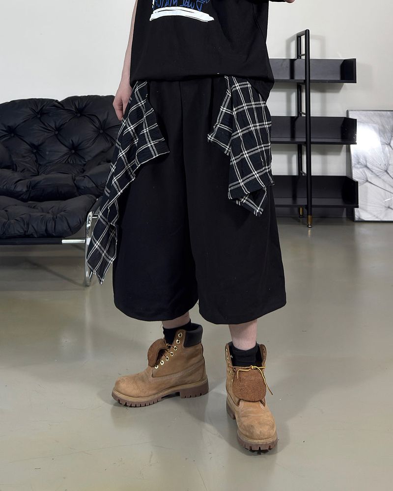 Lever Check Layered Bermuda Pants