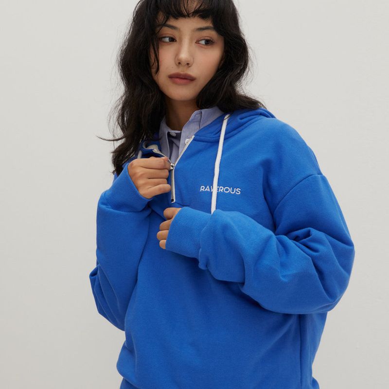 Half Zip-up Hoodie Sweatshirts Blue