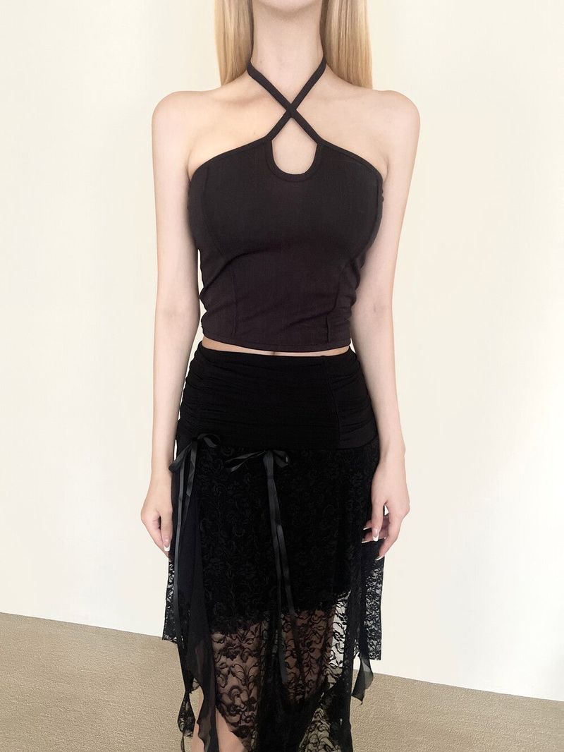 1371. Denim halter strap top (2color)