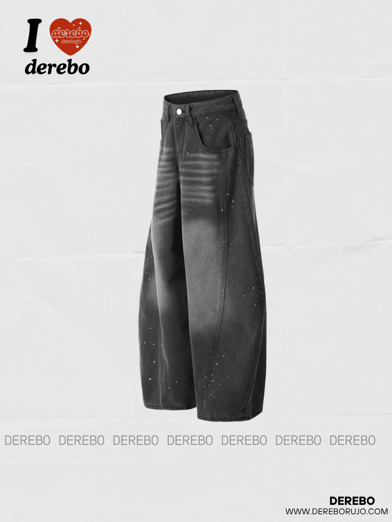 Ink Splash Wide Round Denim Pants