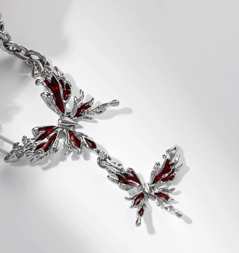 Two Red Butterfly Chain Necklace
