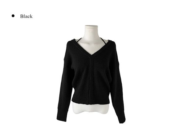 Roselle Halter Strap Off-the-shoulder V-Neck Knit