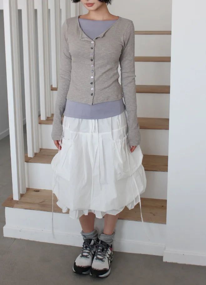 COLOR BUTTON RIBBED CARDIGAN