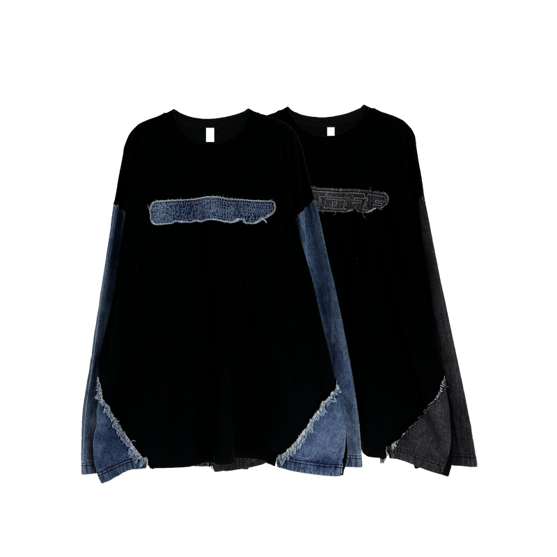 denim block cut-off longsleeve