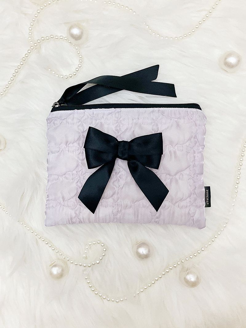 Glossy Double Ribbon Zip-pouch (M