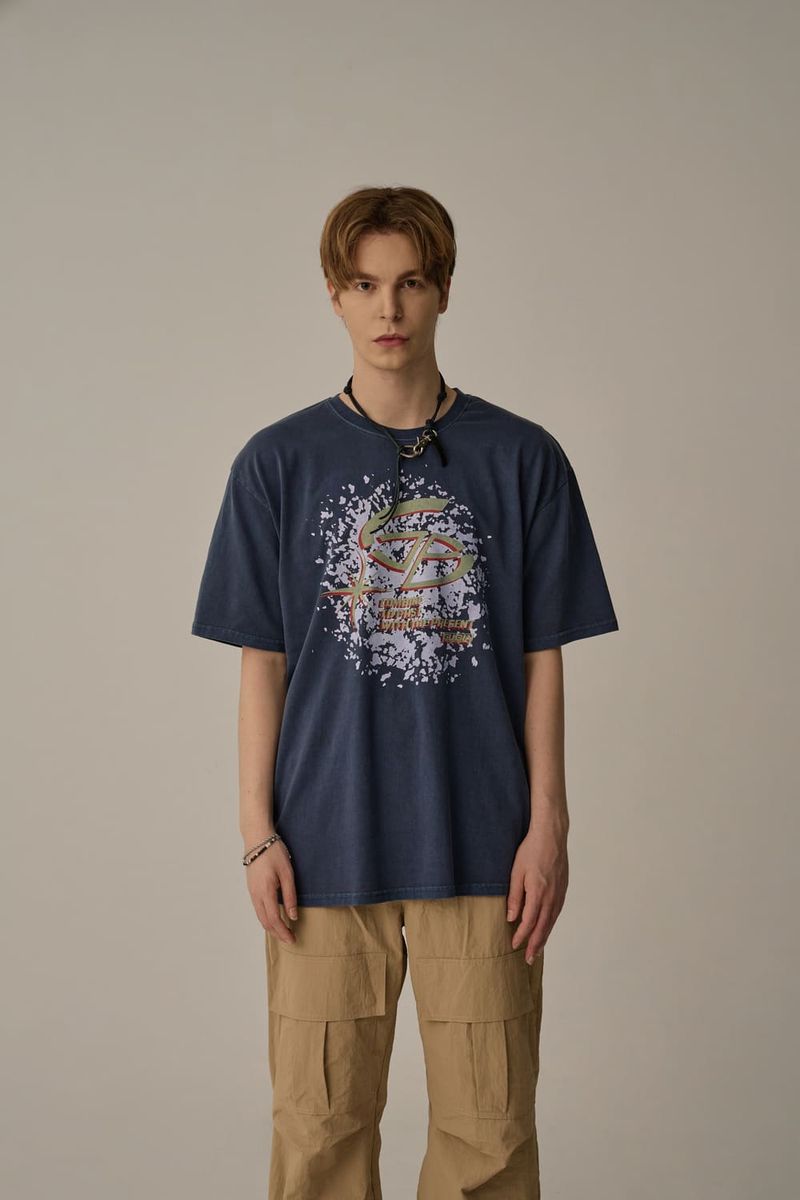 GUBIN(グビン)の「PIGMENT DIRTY PAINT T-SHIRTS(BLUE)(Tops)」