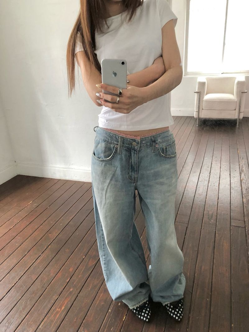 pink lace denim