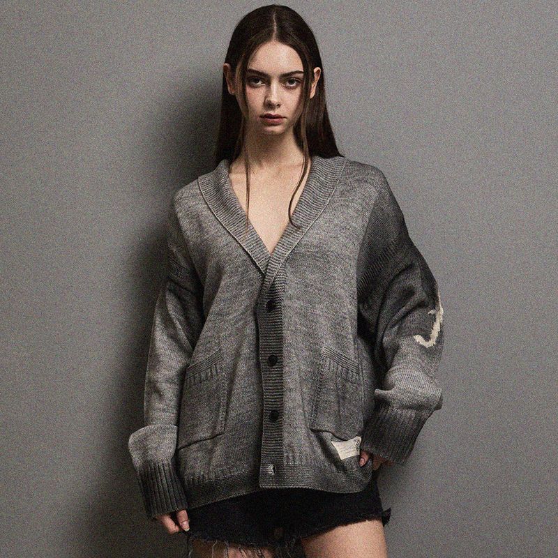 FFEFFSTUDIO（フェフスタジオ）の「Vintage washed F logo shawl collar cardigan (Melange)（）」