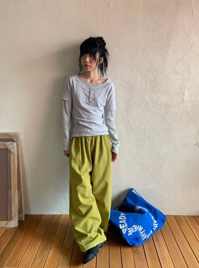 Nicks Layered Button Stripe Long Sleeve Tee