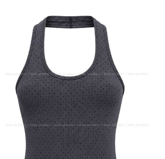 Mints Mother-of-Pearl Button Dot Halter Sleeveless Top