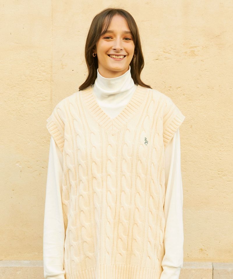 RCH mark oversize knit vest ivory