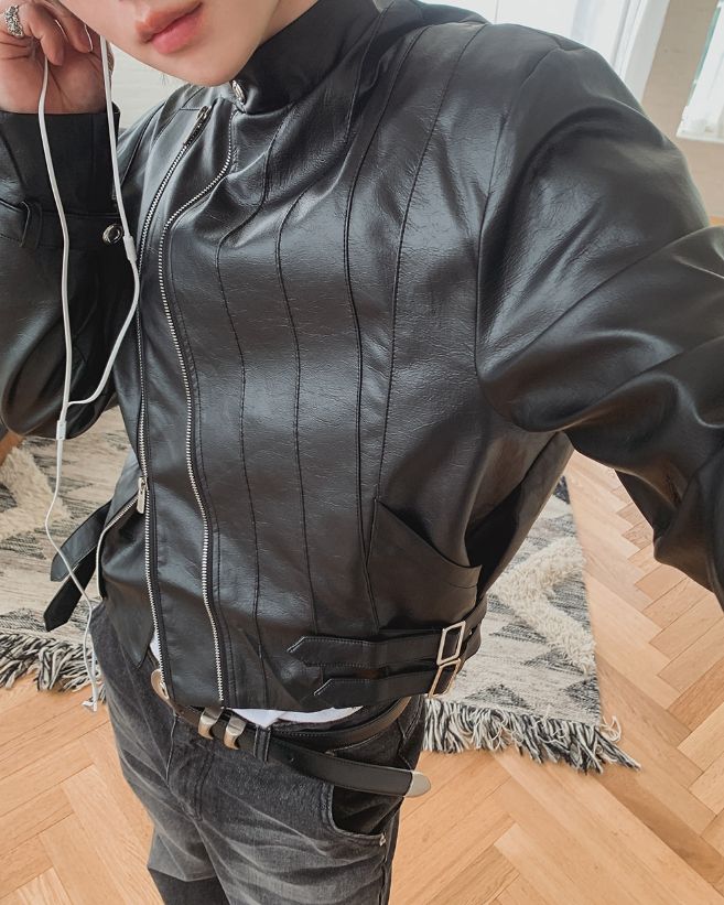 ジェロン ダイアゴナル ジッパー レザー ライダー ジャケット