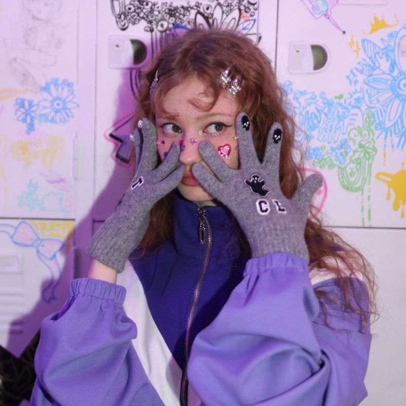 0 5 ghost wool knit gloves - GREY