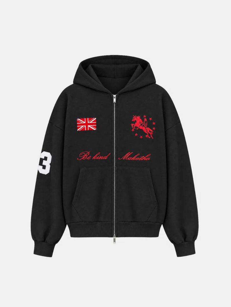 Sporty Patch Two-Way Hoodie Zip-Up